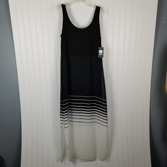 Vince Camuto Black and White Chiffon Sheer Overlay Tank Maxi Dress Petite Large - Picture 2 of 12